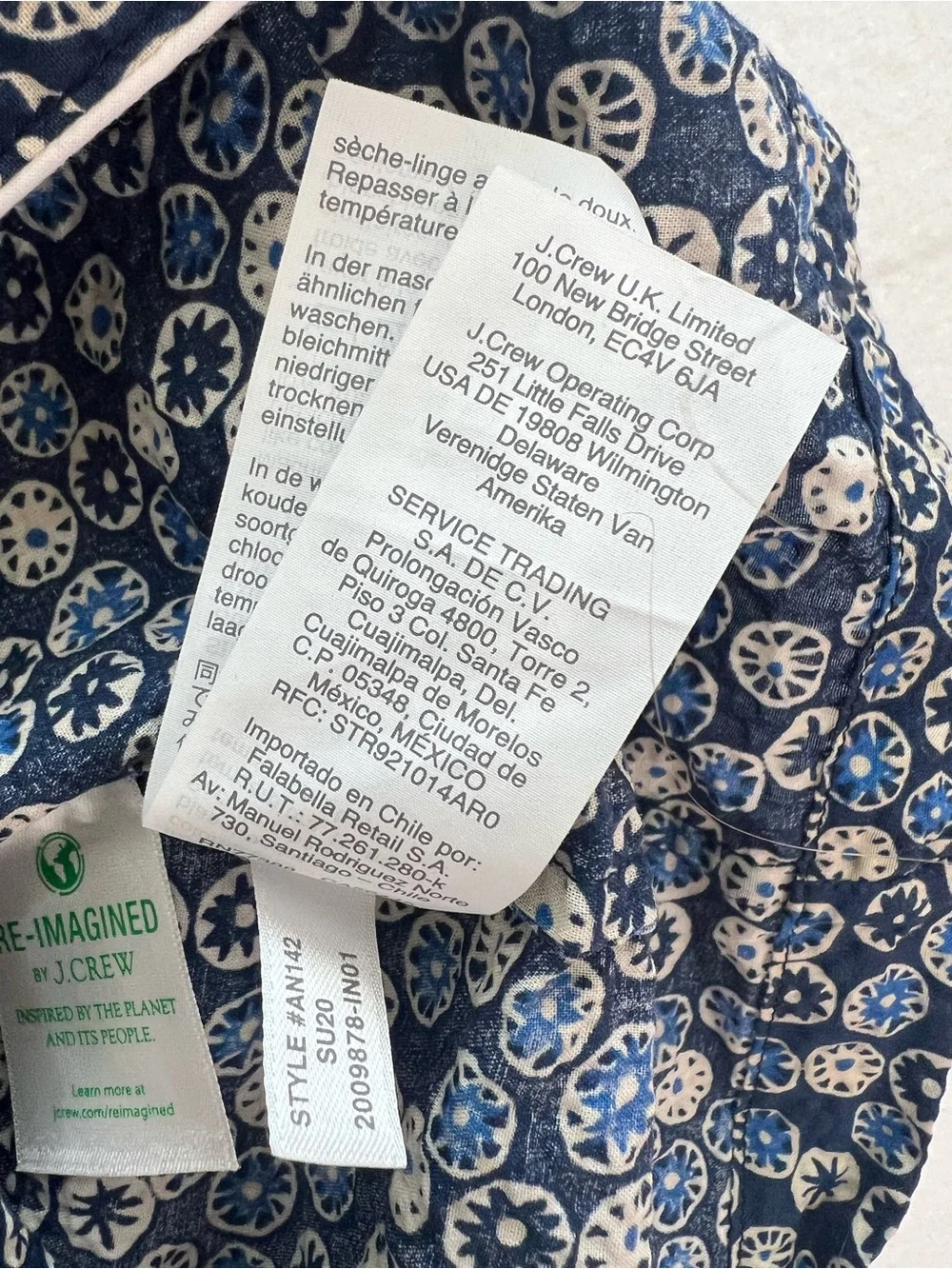 J Crew Womens M Cotton Pajama Shirt Blue Floral Print Camp Collar Piped